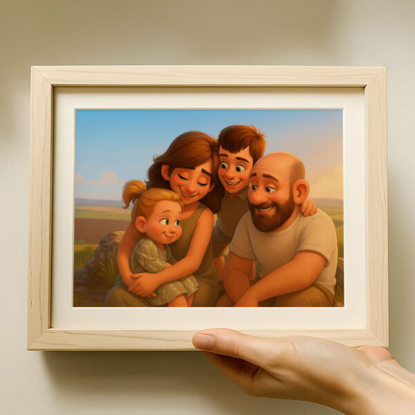 Heartwarming Cartoon Painting of a Girl and Her Mother Embracing on the Beach – Perfect Gift for Family Love - Image 7