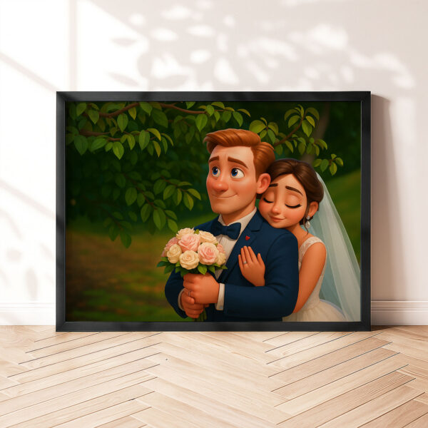 Charming Cartoon Wedding Art Print: Beautiful Bride and Groom in Vibrant Animation Style for Your Home Décor - Image 7