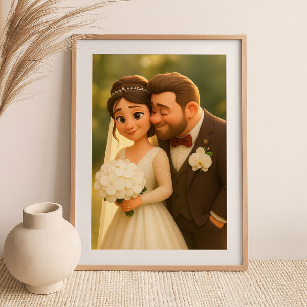 Charming Cartoon Wedding Artwork: Celebrating Love with a Cute Bride and Groom Illustration in a Whimsical Style - Image 7