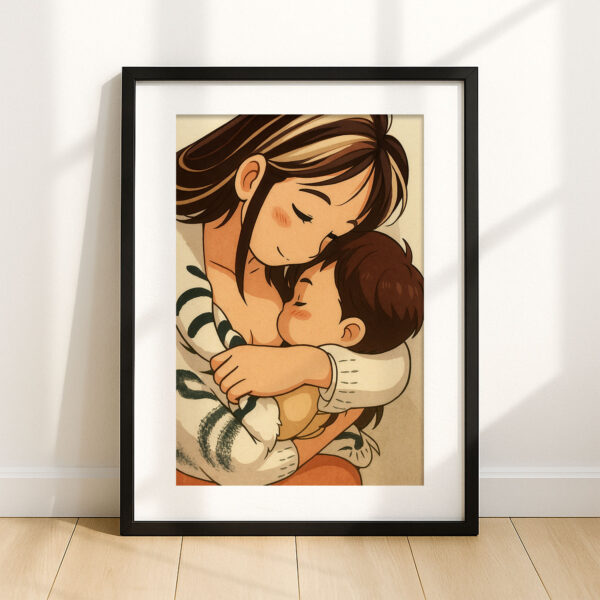 Delightful and Heartwarming Mother and Baby Illustration Art Print - Perfect for Family Decor in Soft Pastel Colors - Image 7