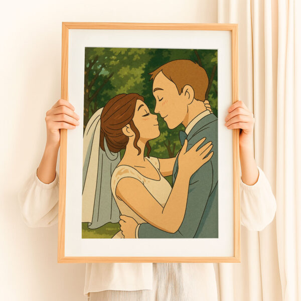 Charming Wedding Portrait in Colorful Illustrative Style - Perfect Art for Celebrating Love and Romance - Image 7