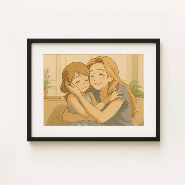 Charming Sisterly Bond: Joyful Anime-Inspired Art Print of Two Girls Smiling Together - Image 7