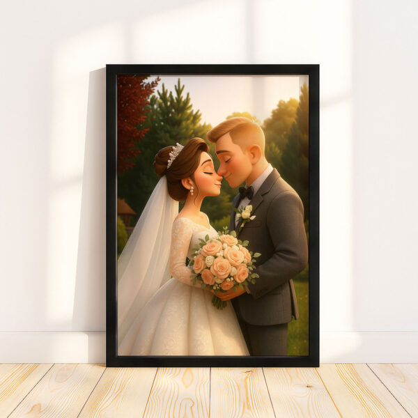 Charming Animated Wedding Portrait of a Bride and Groom – Perfect for Celebrating Love and Romance - Image 6