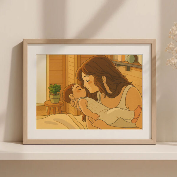 Heartwarming Mother and Baby Illustration: Cozy Moments Captured in Charming Art Style for Your Home Decor - Image 7