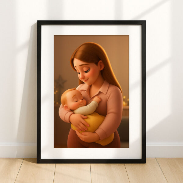 Heartwarming Mother and Baby Illustration - Adorable Cartoon Art for Nursery Decor, Perfect Gift for New Moms - Image 7