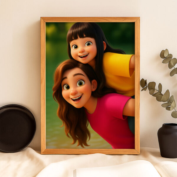 Charming Digital Art of a Mother and Daughter Embracing in Nature - Perfect for Family-Themed Decor - Image 8