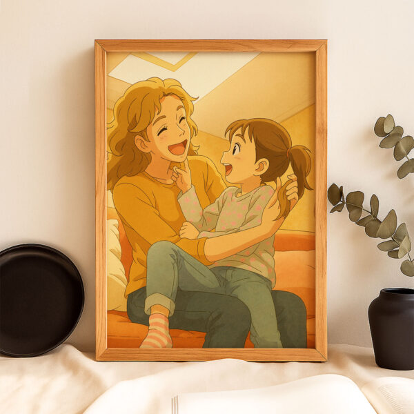 Heartwarming Anime Art of Mother and Child Embracing: Charming Illustration for Home Décor - Image 8