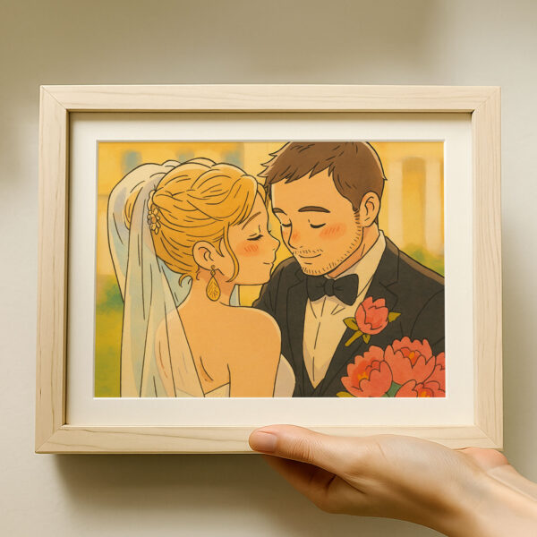 Romantic Cartoon Wedding Kiss Art Print - Elegant Couple Illustration for Home Décor - Image 8