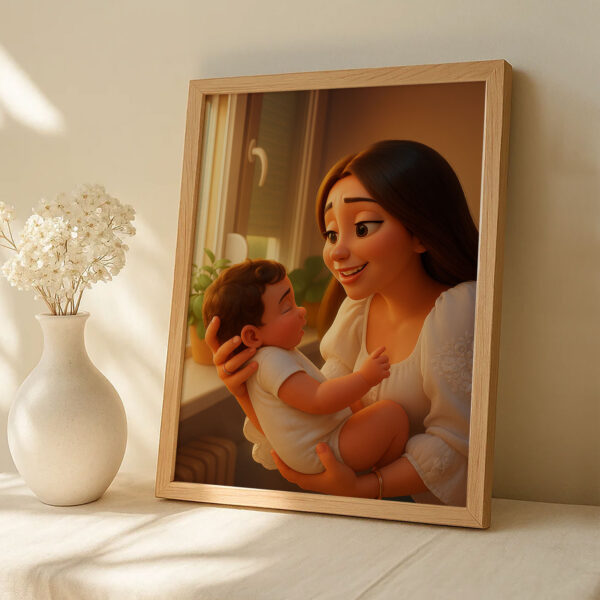 Heartwarming Family Portrait: Charming Cartoon Style Illustration of a Grandmother and Granddaughter Embracing Joyfully - Image 8