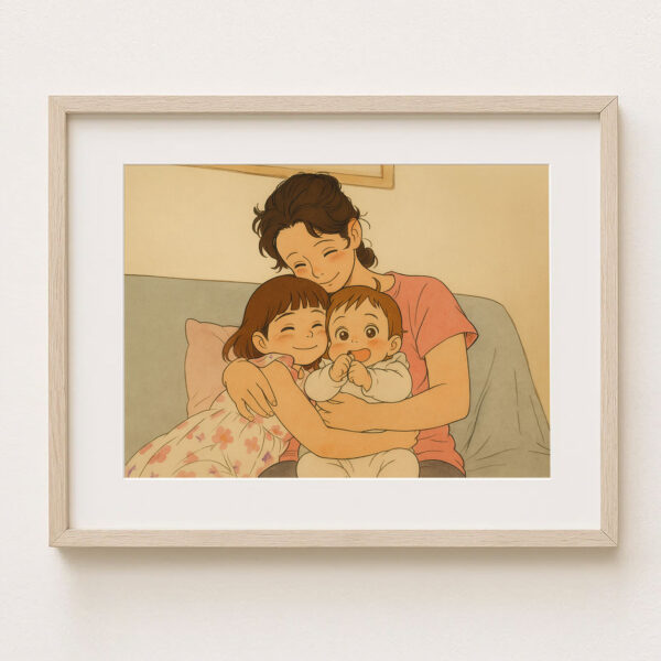 Cozy Mother and Baby Art Print in Soft Colors – Heartwarming Illustration for Nursery or Home Décor - Image 8