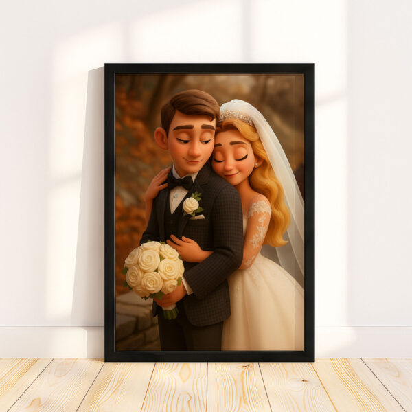 Charming Cartoon Wedding Portrait of a Loving Couple – Perfect for Home Decor and Gifts - Image 8