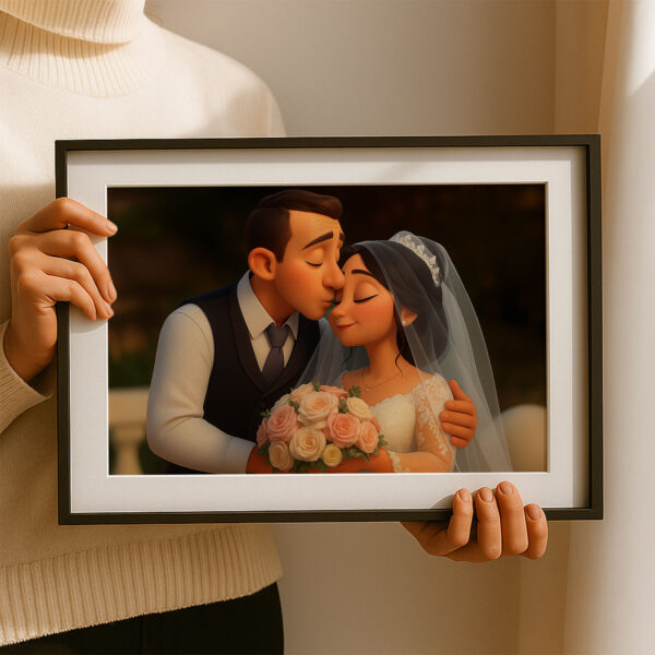 Whimsical Disney-Inspired Wedding Art Print of Loving Couple in Romantic Setting - Image 8