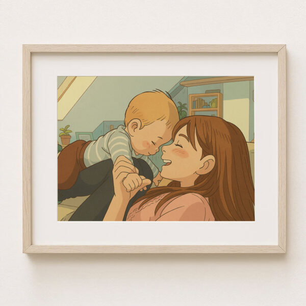 Sweet Embrace: Charming Illustrated Art Print of a Mother and Baby Bonding in Warm Tones for Cozy Home Decor - Image 8