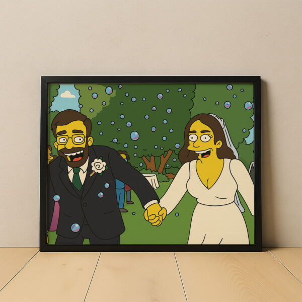 Whimsical Cartoon Wedding Art Print Featuring Homer and Marge in Iconic Simpsons Style - Image 8