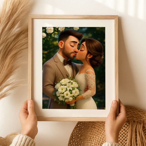 Charming Animated Wedding Portrait: Capturing Love and Happiness in a Whimsical Style - Image 8