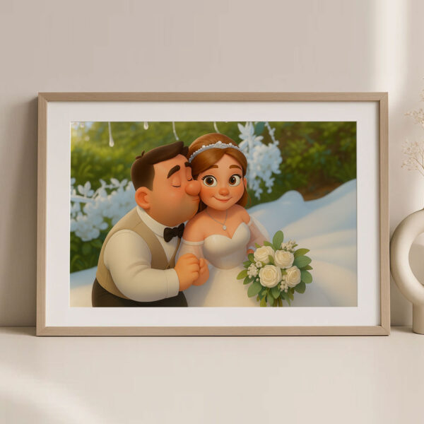 Charming Cartoon Wedding Kiss Art Print – Perfect Gift for Newlyweds and Couples in Love - Image 8