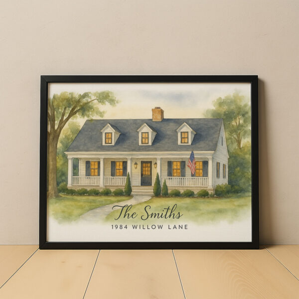 Personalized Watercolor Family Home Portrait - The Smiths at 1984 Willow Lane - Image 8