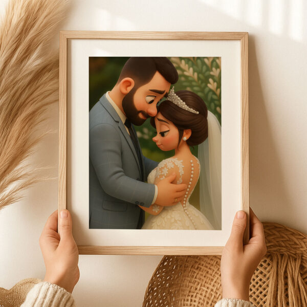 Charming Cartoon Wedding Portrait of Bride and Groom: Perfect Gift for Newlyweds and Home Décor - Image 8