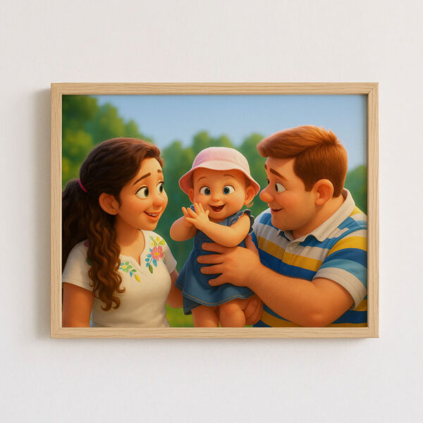 Charming Family Portrait: Heartwarming Cartoon Art Featuring Joyful Parents and Baby - Image 7