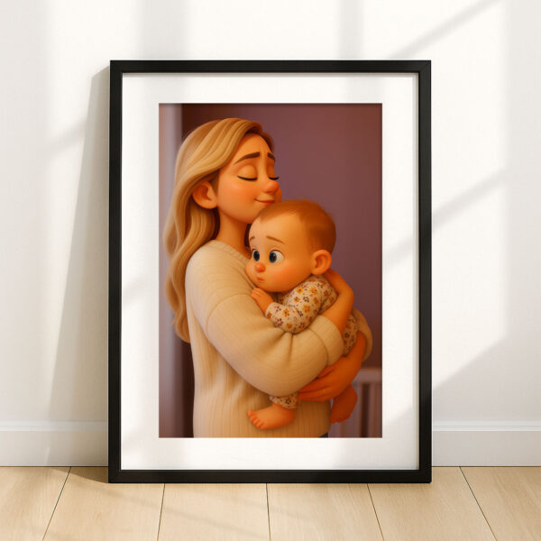 Adorable Cartoon Art Print of Loving Mother and Baby - Perfect Nursery Decor in Charming Style for Family Moments - Image 8