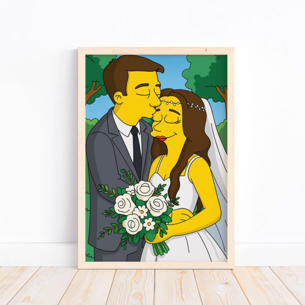 Whimsical Cartoon Wedding Art Print in Iconic Style – Celebrate Love with a Unique Simpsons-Inspired Design - Image 8