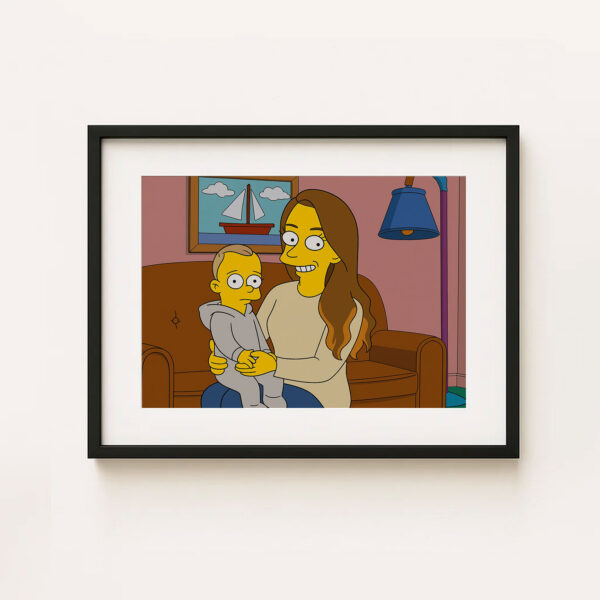 Charming Family Art: Simpsons-Inspired Illustration of a Mother Holding Her Baby in a Cozy Living Room Setting - Image 8