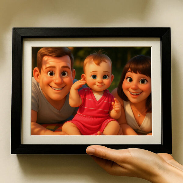 Heartwarming Cartoon Painting of a Girl and Her Mother Embracing on the Beach – Perfect Gift for Family Love - Image 8