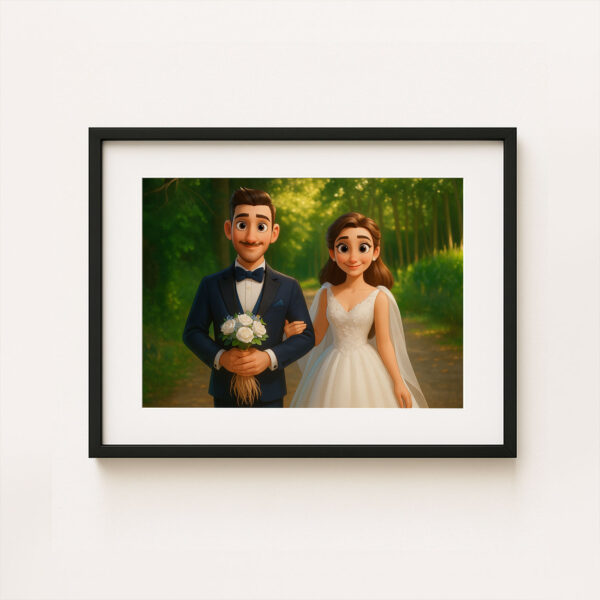 Charming Cartoon Wedding Art Print: Beautiful Bride and Groom in Vibrant Animation Style for Your Home Décor - Image 8