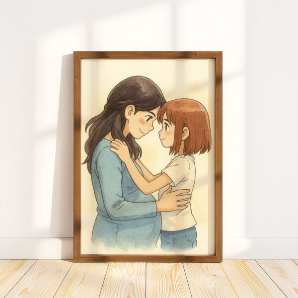 Heartwarming Mother-Daughter Bond: Charming Anime Art Print for Home Decor - Image 8