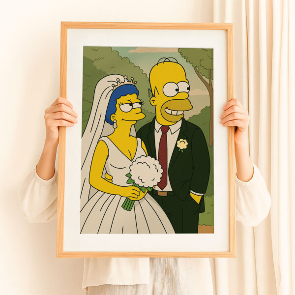 Whimsical Simpsons Wedding Art Print – Celebrate Love with Fun Cartoon Style Decor - Image 8