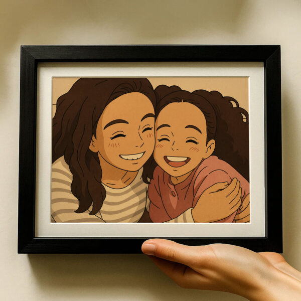 Charming Sisterly Bond: Joyful Anime-Inspired Art Print of Two Girls Smiling Together - Image 8