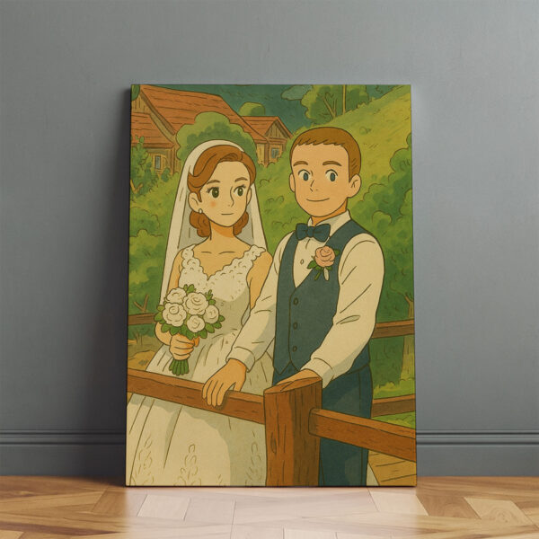 Charming Wedding Portrait in Colorful Illustrative Style - Perfect Art for Celebrating Love and Romance - Image 8