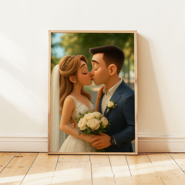 Charming Animated Wedding Portrait of a Bride and Groom – Perfect for Celebrating Love and Romance - Image 7