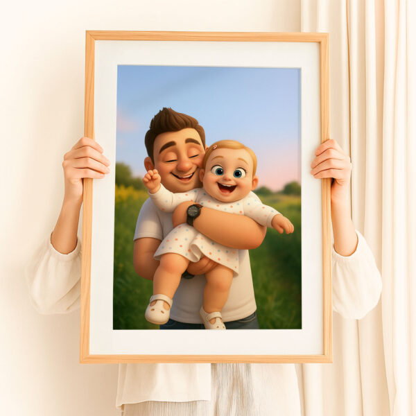 Charming Cartoon Family Portrait of Mother and Daughter Embracing in Joyful Moment - Image 8